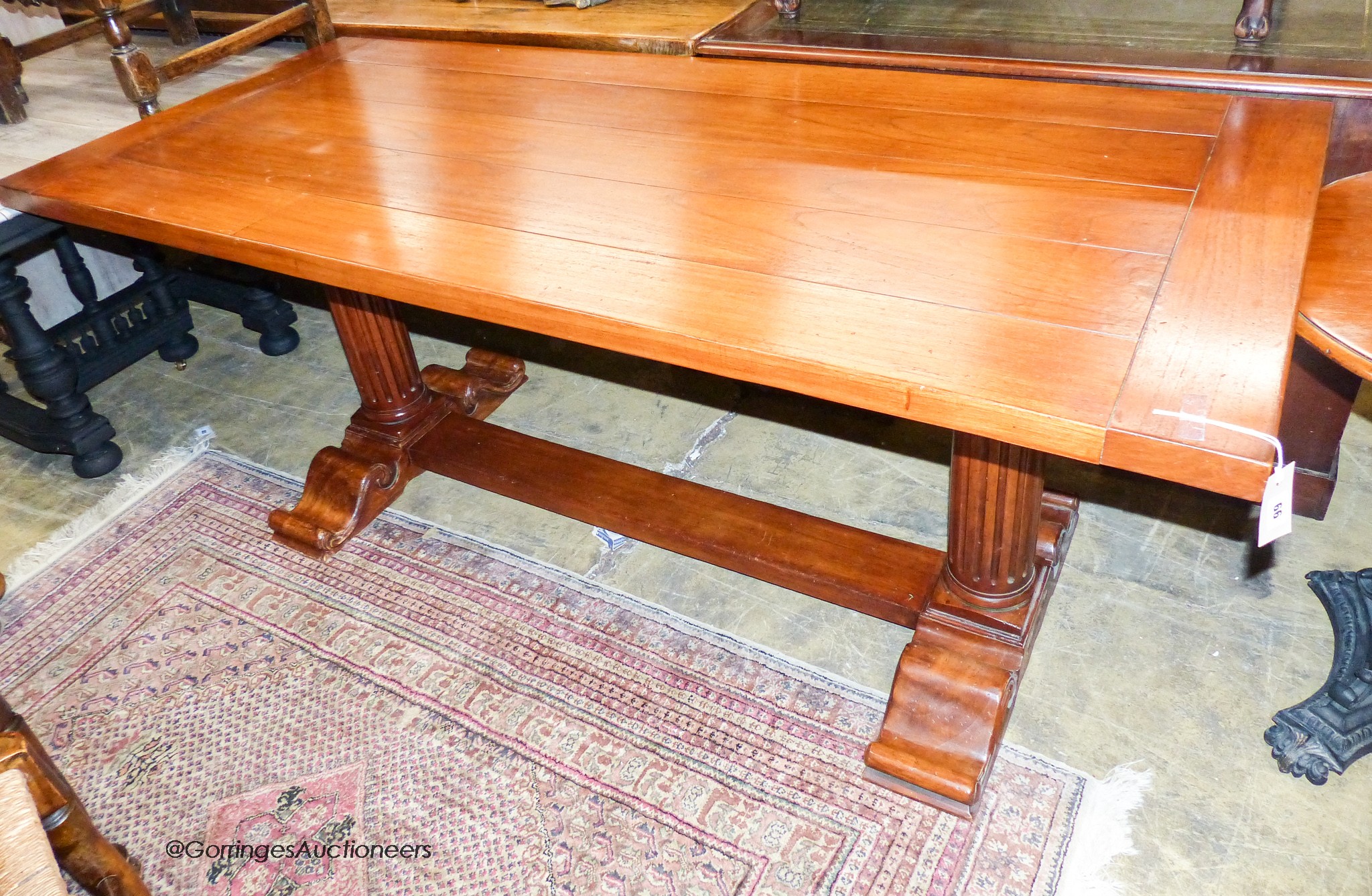 An 18th century style rectangular hardwood refectory dining table, length 185cm, depth 81cm, height 77cm